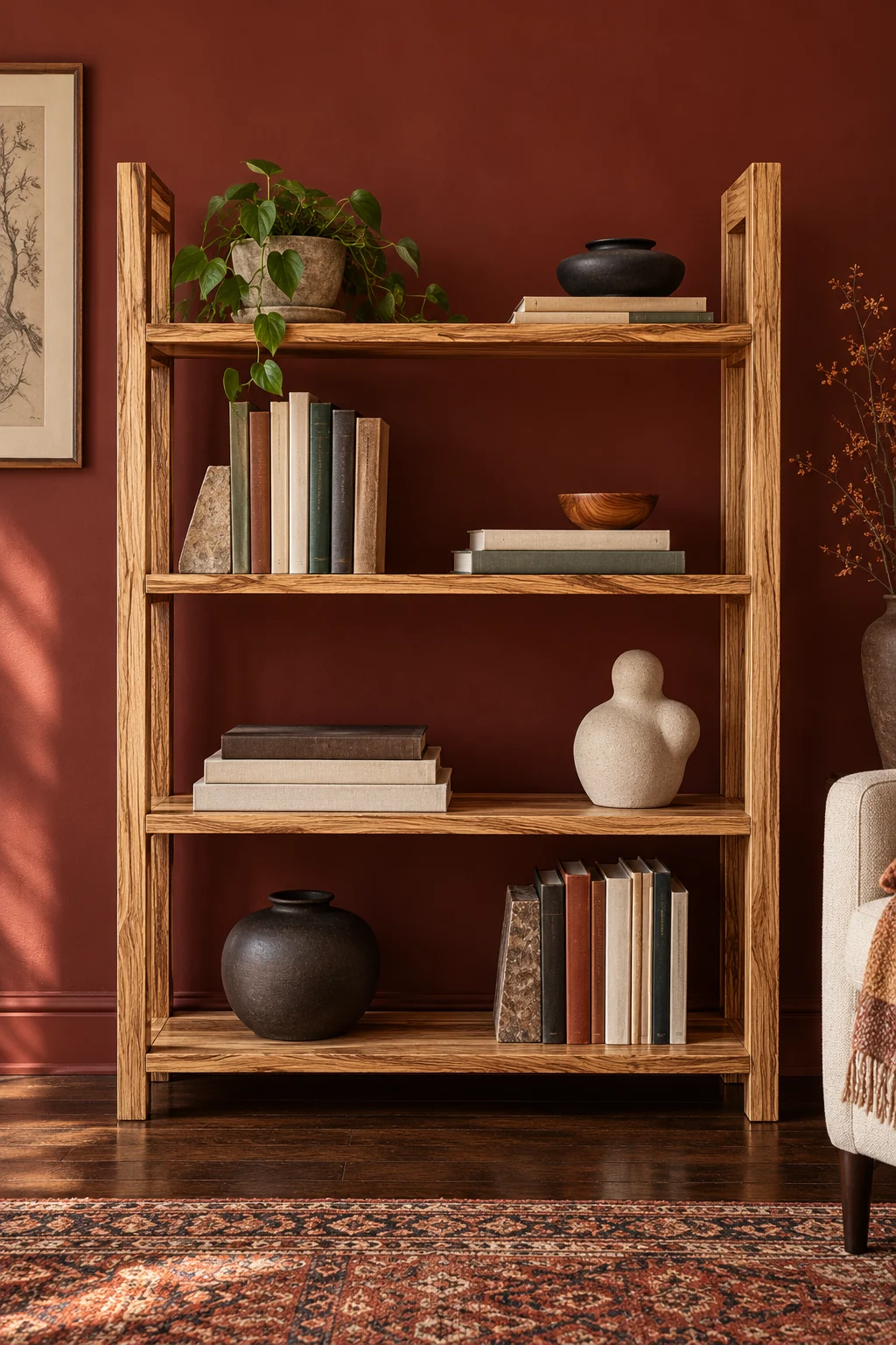 Concept rendering of the open bookcase in beli hardwood