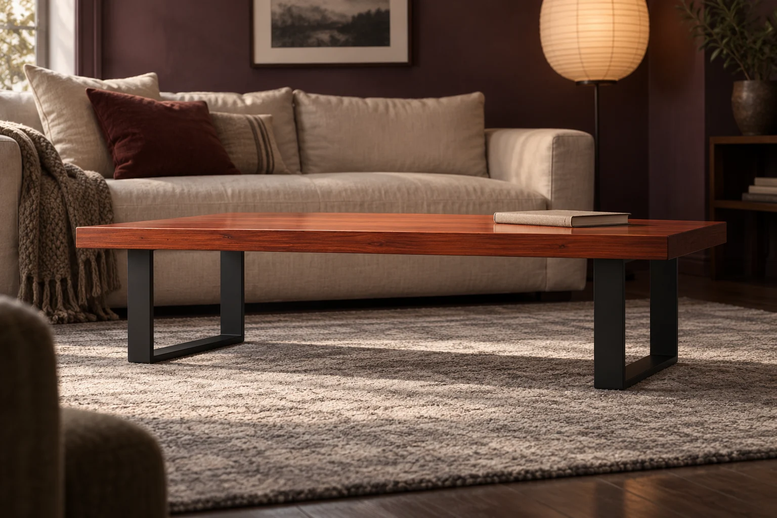 Concept rendering of the low table in padauk / black steel
